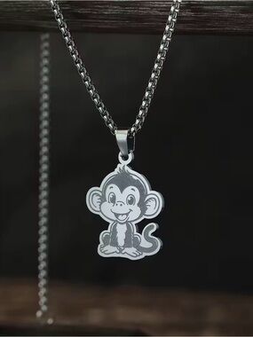 18K White Gold Monkey Pendant Necklace Chinese Zodiac Year No Fade Character